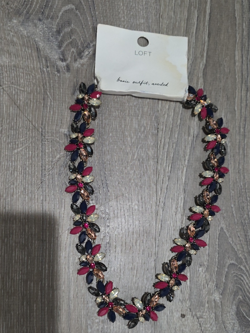Loft Wildflower Crystal Statement Necklace Navy Berry Multi with Dust Bag New